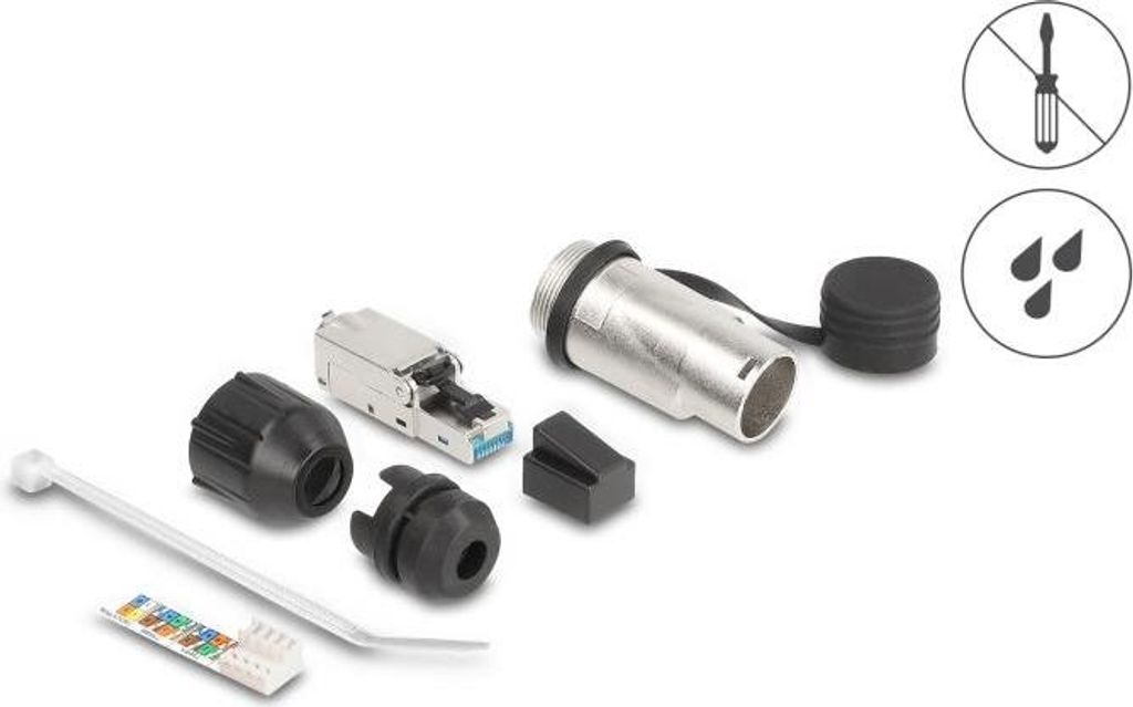 Delock - Netzwerkanschluss - RJ-45 (M) zu LSA - CAT 6a - Schutzkappe, robustes Steckverbindergehäuse, staub- und wasser