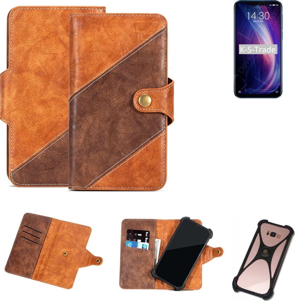 K-S-Trade Handy-Hülle Schutz-Hülle Bookstyle Case Wallet-Case kompatibel mit Meizu X8 Handy Cover Bumper Kantenschutz Smartphone dunkelbraun braun