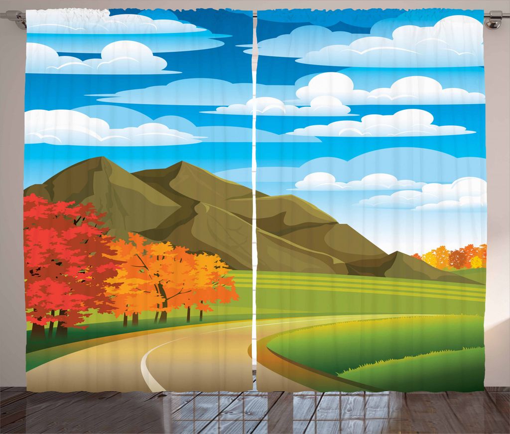 ABAKUHAUS Wolke Rustikaler Gardine, Herbst-Straße Bäume Blätter, Schlafzimmer Kräuselband Vorhang mit Schlaufen und Haken, 280 x 245 cm, Mehrfa...