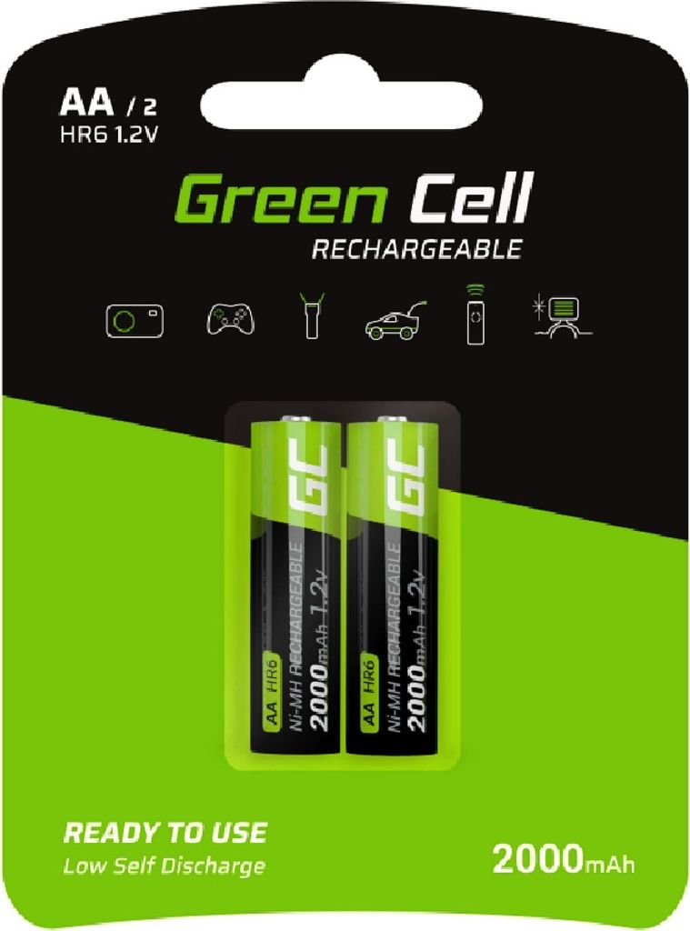Green Cell 2000mAh 1.2V 2 Stck Vorgeladene NI-MH AA-Akkus - Akkubatterien AA/Mignon, sofort einsatzbereit, Starke Leistung, geringe Selbstentladung...