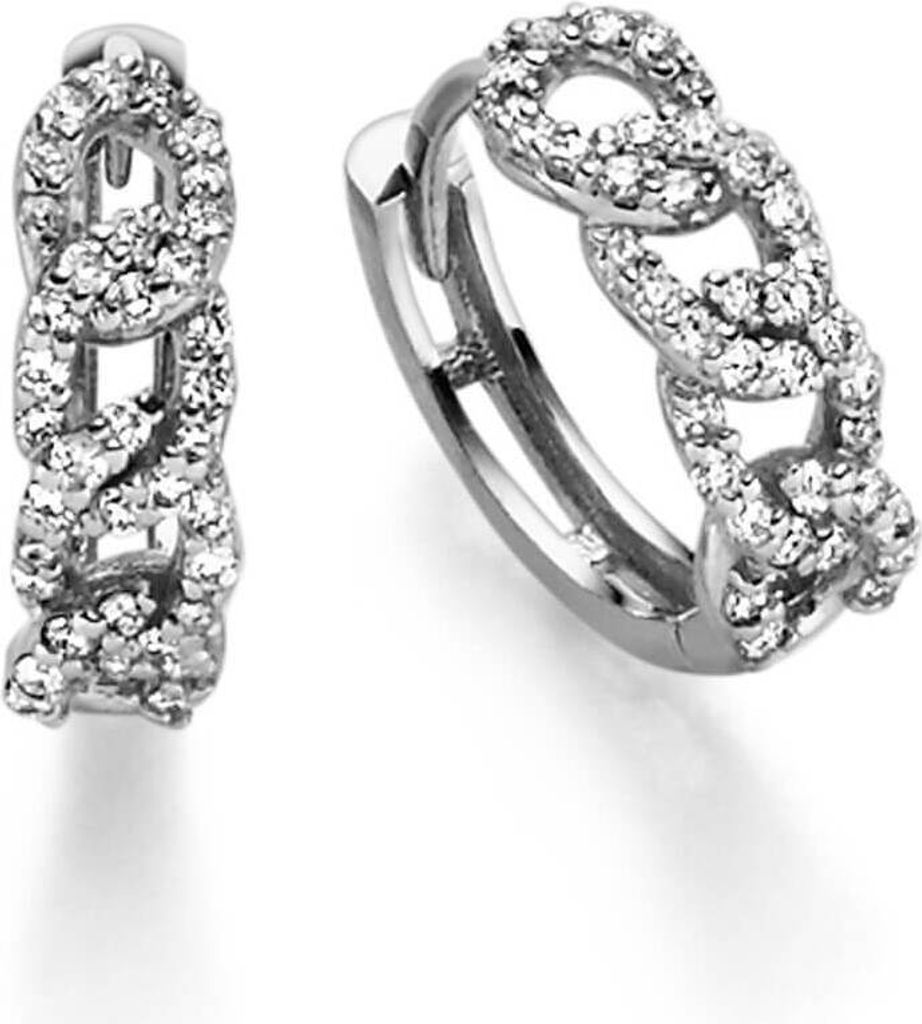 Creolen Panzer 12,5x3,8mm 585 Gold Weißgold mit 74 Diamanten 0.31ct TW-SI