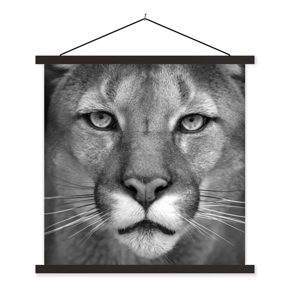 MuchoWow Textilposter Panther - Wildlife - Schwarz - Weiß 120x120 cm mit schwarzem Rahmen - Aufhängungsset