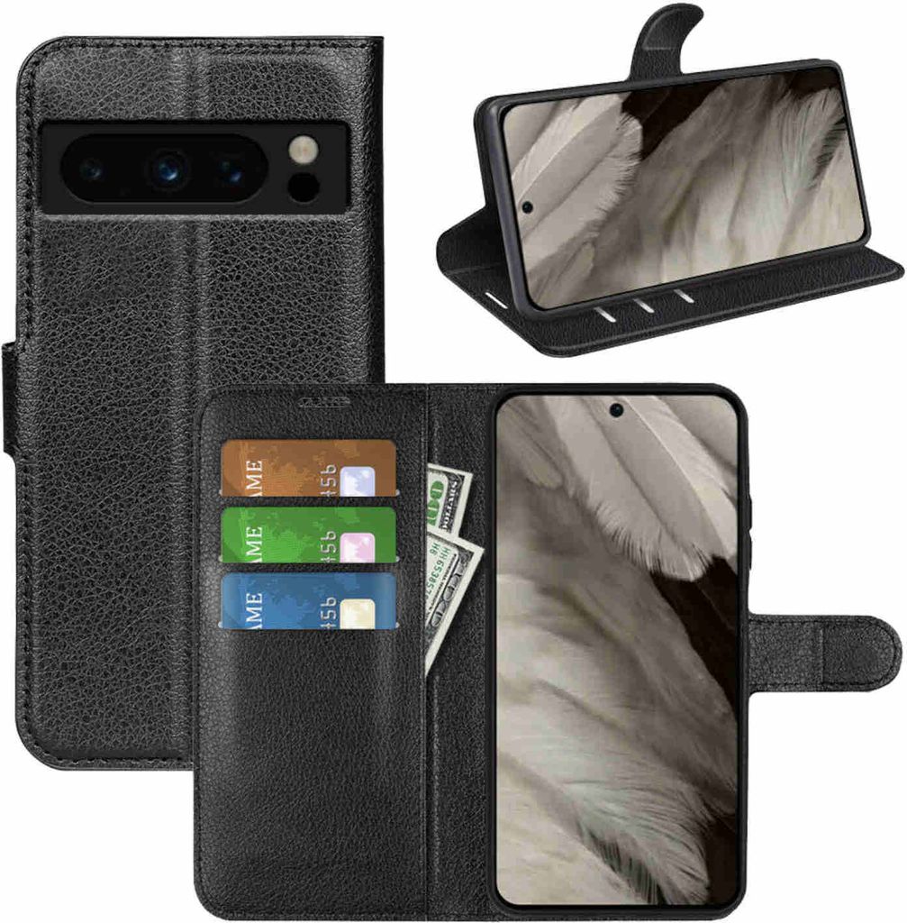 Für Google Pixel 8 Pro Handy Tasche Schwarz Etuis Kunst-Leder Hülle Cover Case Book Neu