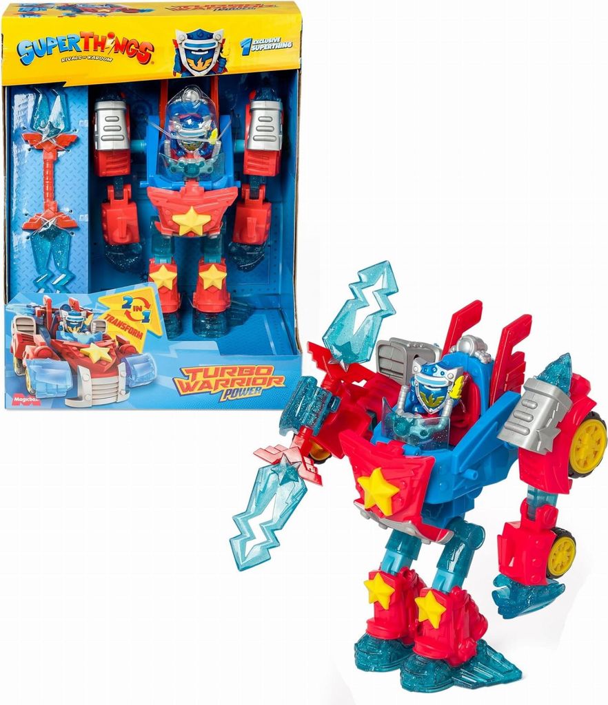 A toy robot and its packaging are displayed against a white background.