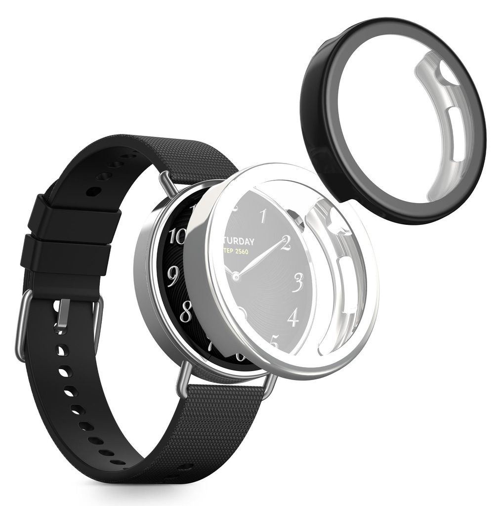 kwmobile 2x Silikon Hülle für Xiaomi Watch S4 41mm Schutzhülle - Fullbody Display Cover Set aus Silikon - Schwarz Silber
