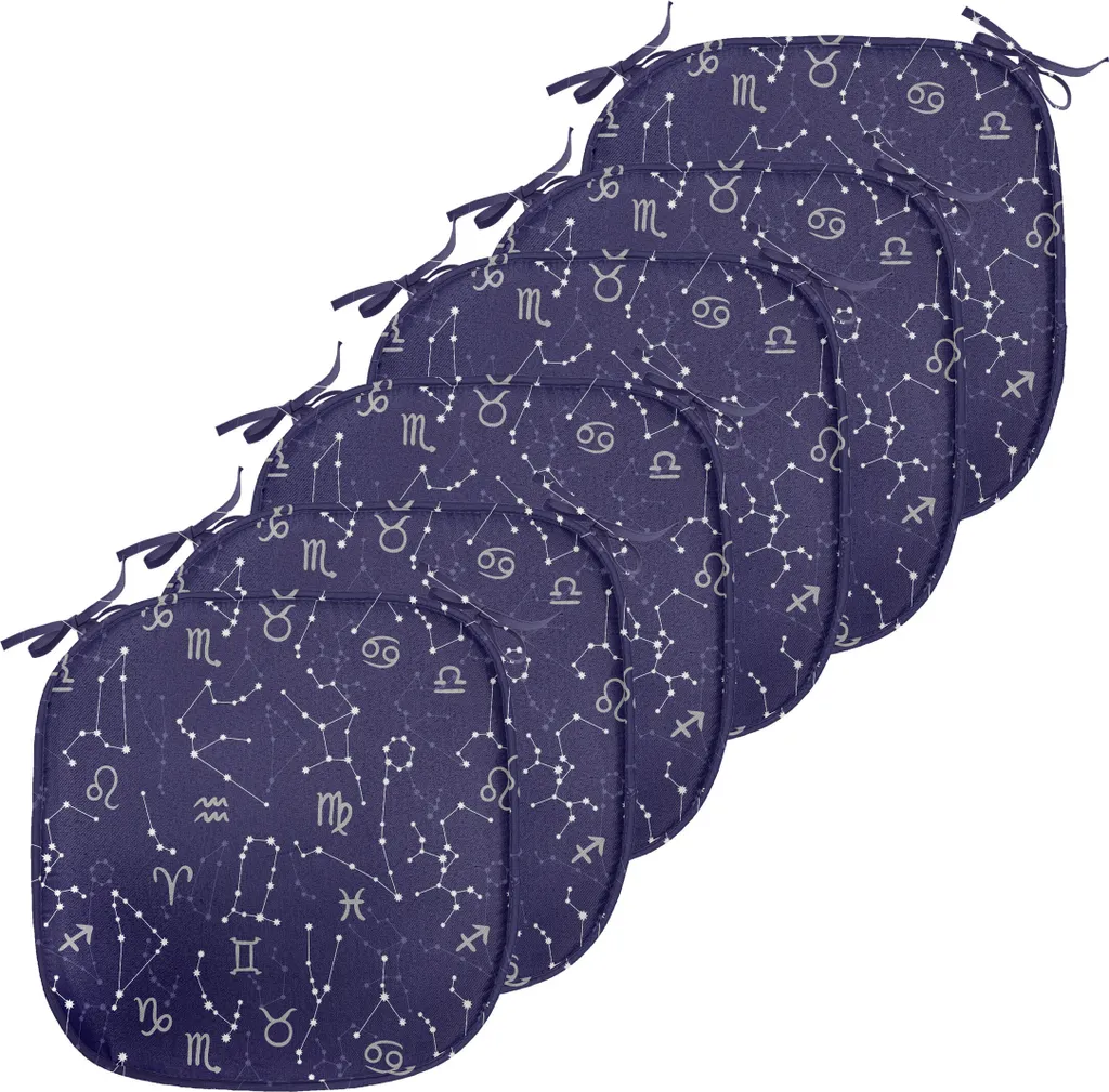 Set 6 Coussins de Siège Cuisine 40x40 cm - Motif Astrologie Indigo