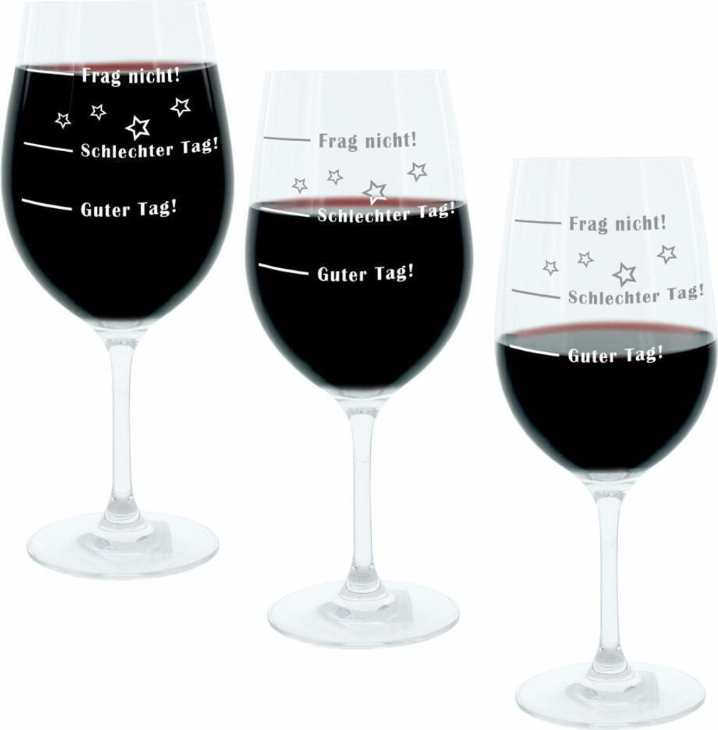 Leonardo Weinglas XL, 3er Set, Guter Tag!, Schlechter Tag!, Frag Nicht!, Stimmungsglas mit lustiger Gravur, Mood Wein Glas, 610 ml