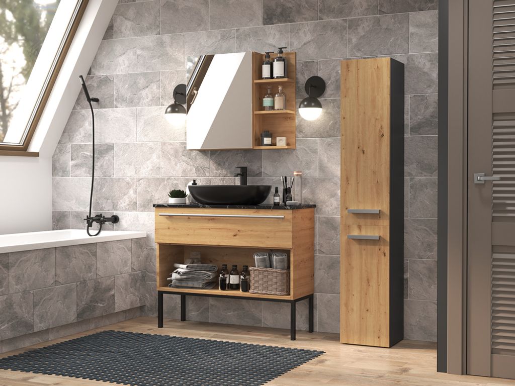 Badezimmerschrank: Anthrazit / Artisan-Eiche, 30 x 174 x 30 cm