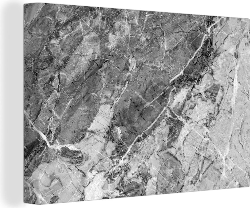 OneMillionCanvasses - Leinwandbilder - 150x100 cm, Granit - Kristall - Grau - Weiß, Wandbilder Kunstdruck Wanddekoration - Foto auf Leinwand - G...