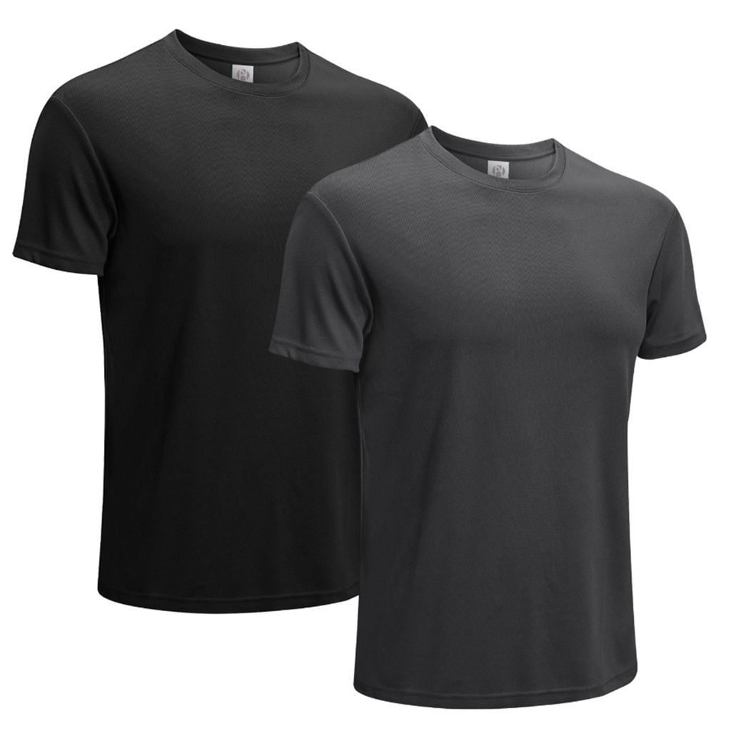 2 STÜCK Herren Basic Sport T-Shirts Quick Dry Kurzarm Funktionsshirt - Schwarz+Grau M