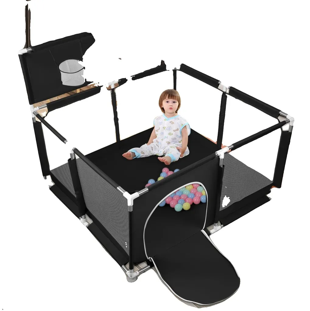Aire de jeux extérieure noire pour enfants avec structure sécurisée