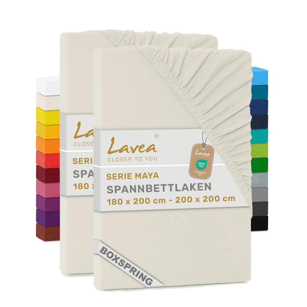 Lavea 2er Spannbettlaken 180x200cm - 200x200cm, Boxspringbetten, Wasserbetten, Bettlaken 100% Baumwolle Jersey, mit Rundumgummizug, für Matratze...