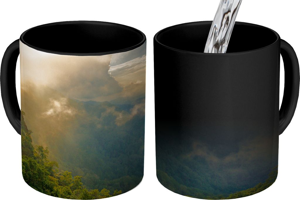 MuchoWow Zauber Tasse Zaubertasse Magic Sonnenschein und Wolken über dem thailändischen Dschungel 350 ml Farbwechsel Becher Geschenk Geschenkid...