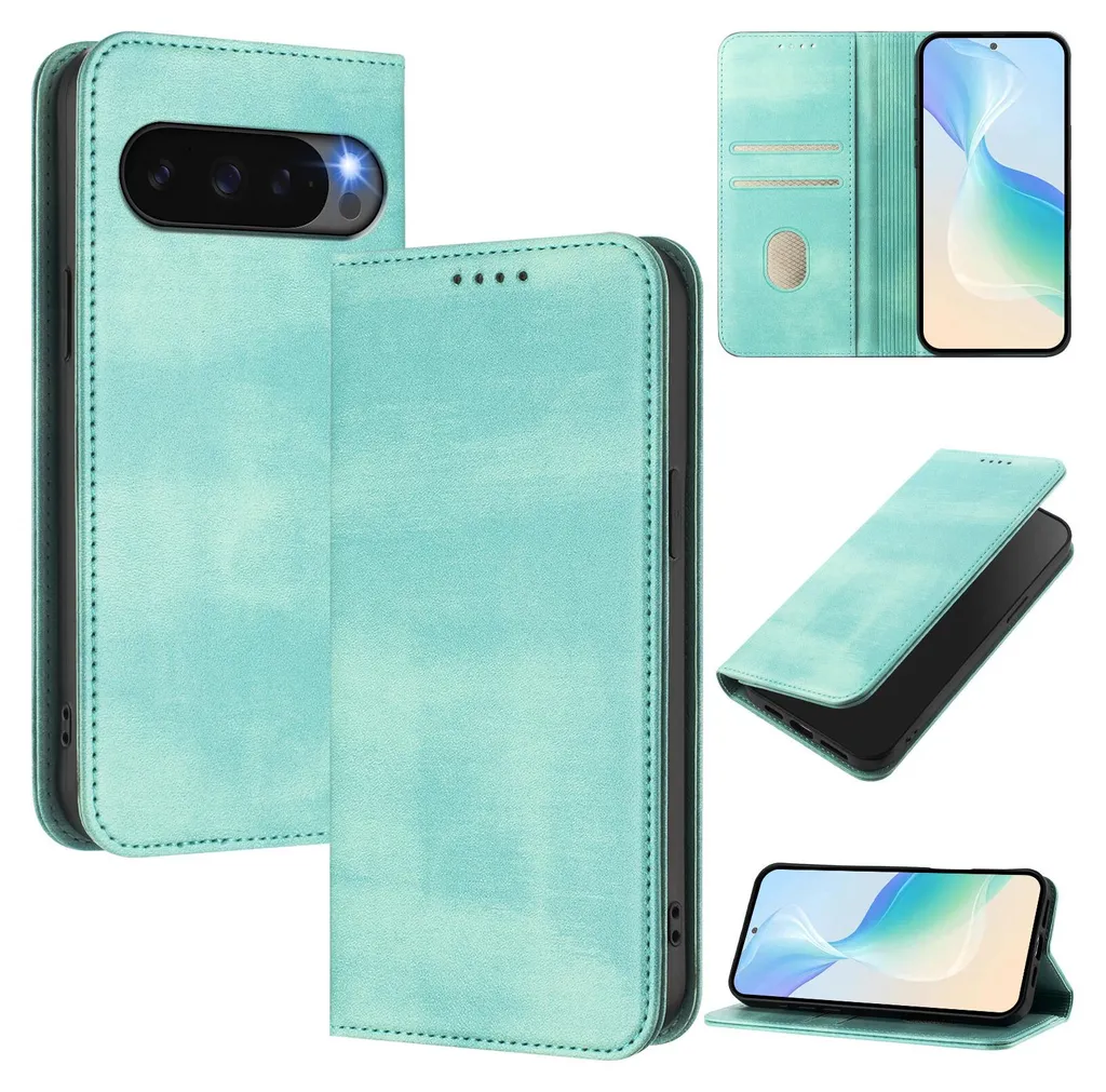 Custodia Viaggio Google Pixel 9 Pelle Turchese RFID e Supporto