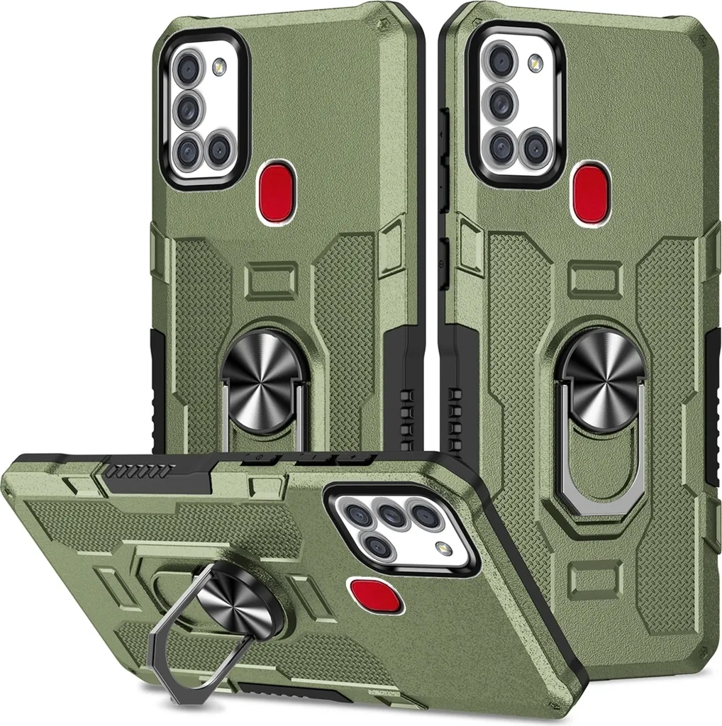 Galaxy A21S Case, resistente custodia a doppio strato con supporto ad anello e supporto per Samsung Galaxy A21S verde