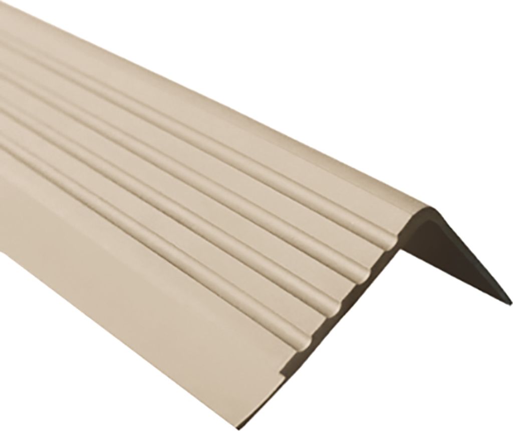 QUEST Treppenkantenprofil 40x40mm, 1.5m, Treppenprofil PVC für Treppenstufen, Treppenkantenschutz mit Rillen, Antirutsch, RD, beige