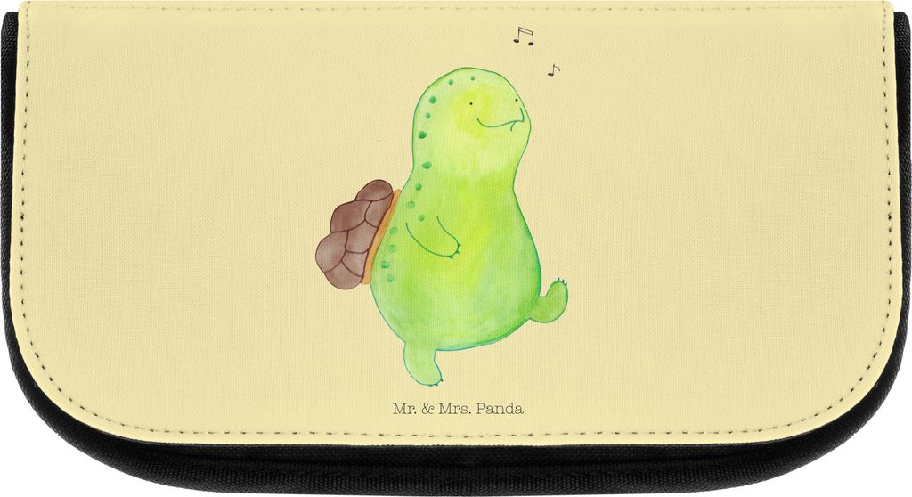 Mr. & Mrs. Panda Kulturtasche Schildkröte Pfeifen - Gelb Pastell - Geschenk, Kosmetiktasche, Kulturbeutel, Make-up Organizer, Glück, Waschbeutel,...