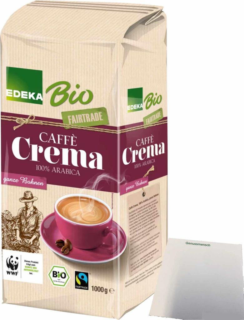Edeka Caffe Crema 100% Arabica ganze Bohnen (1kg Packung) + usy Block