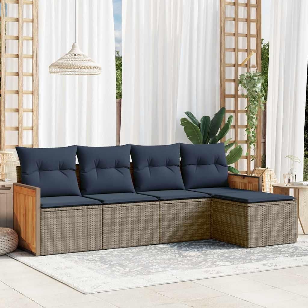 Maison Exclusive - 5-teiliges Gartensofa-Set mit Kissen, grau, Polyrattan
