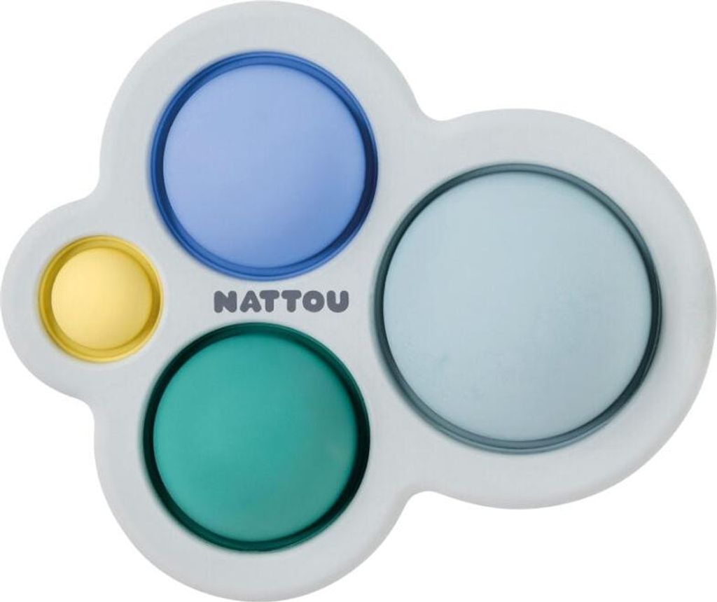 Nattou Beißring aus Silikon, Blau, mit Knallgeräusch und Struktur, für kleine Hände zum Zahnen