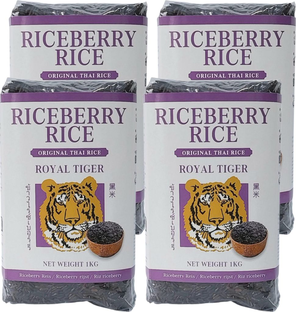 Royal Tiger Riceberry Reis, 4x 1kg Beutel, schwarzer Reis, Produktbild 