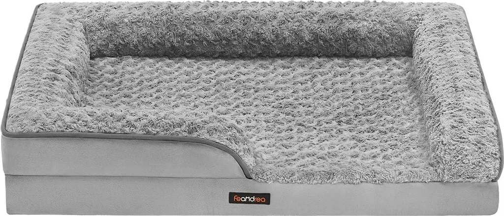 Lit orthopédique pour chien déhoussable en peluche grise 91 x 68 cm