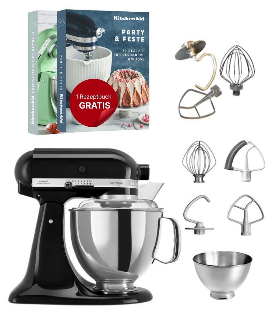 KitchenAid 4,8 L 5KSM175 Artisan Küchenmaschine inkl. TschimmHook Rührelemente Onyx Schwarz