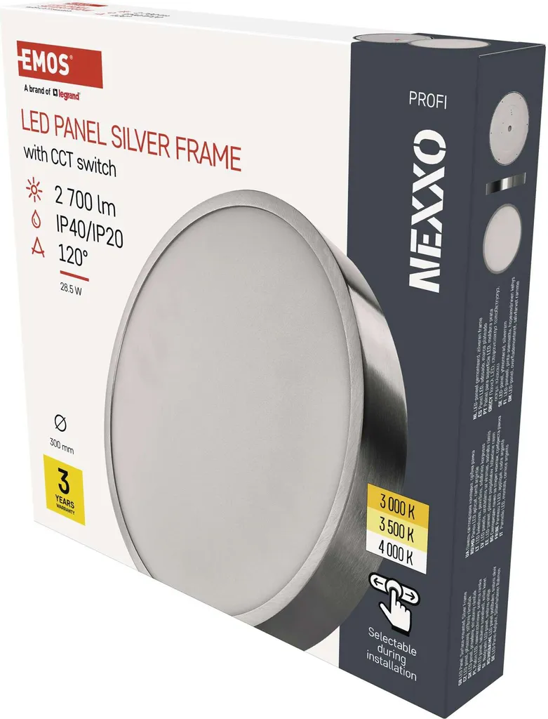 EMOS Apparecchio LED NEXXO nichel spazzolato, 30 cm, 28,5 W, bianco caldo/neutro, ZM5253