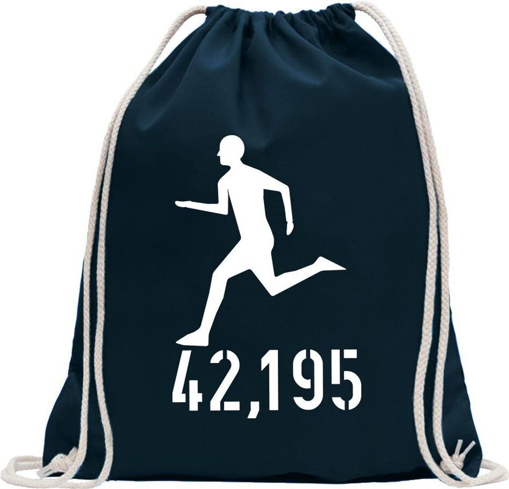 Kiwistar - Turnbeutel - dunkelblau - 42,195 Laufen - Fun Rucksack Sport Beutel Gymsack Baumwolle mit Ziehgurt