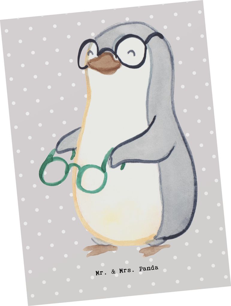Mr. & Mrs. Panda Postkarte Augenoptiker Herz - Grau Pastell - Geschenk, Grußkarte, Optometrist, Optiker, Ansichtskarten, Postkarten, Brille, Fotok...