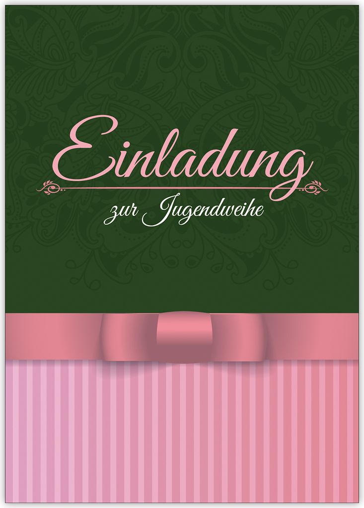 4x Klassische elegante Einladung zur Jugendweihe in grün, rosa