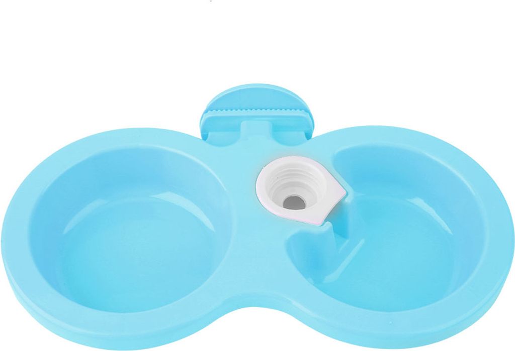 Doppelnapf zum Aufhängen für Futter und Wasser für kleine Käfige, Katzen, Hunde und Welpen (blau)