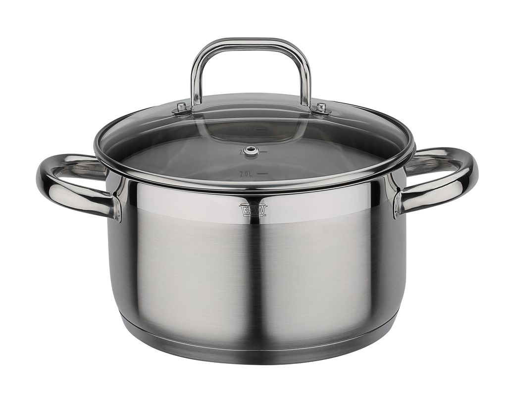 GSW Fleischtopf FOGO Glasdeckel 20cm Kochtopf Induktion Edelstahl 18/8 3,5L