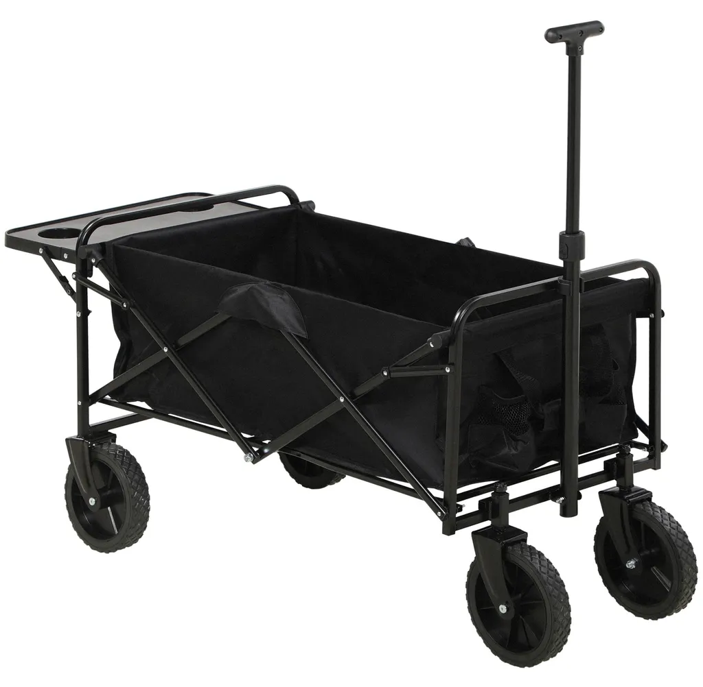 Chariot de Jardin pour Transport de Matériel avec Plateau Pliable Noir
