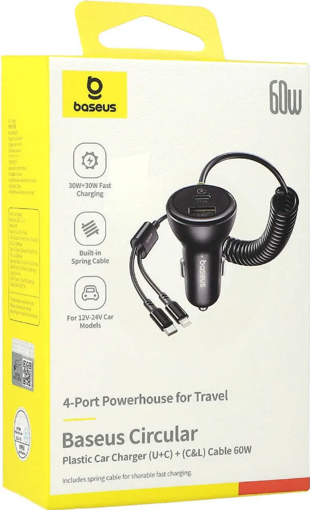 Baseus Caricatore Auto 60W con Cavo Retrattile Lightning e USB-C Nero - 17