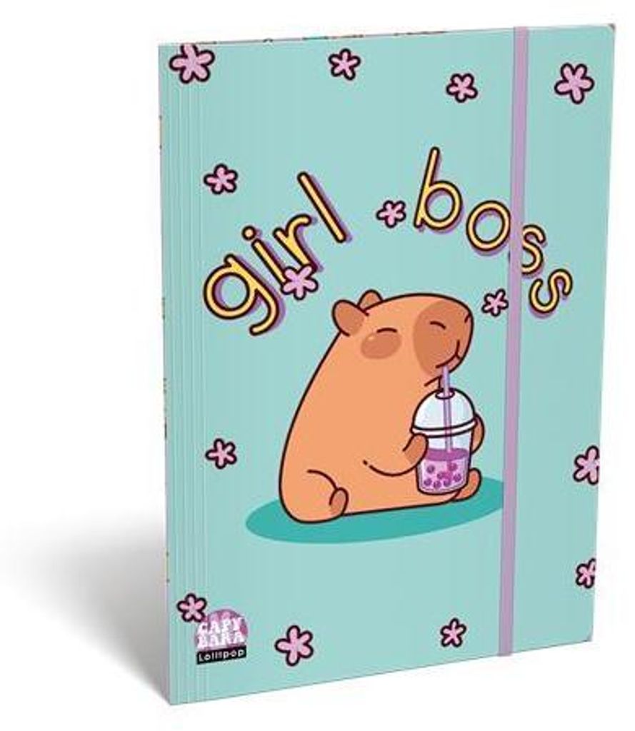Mappen mit Gummiband "Lollipop Capybara", Karton, A5, Produktbild 