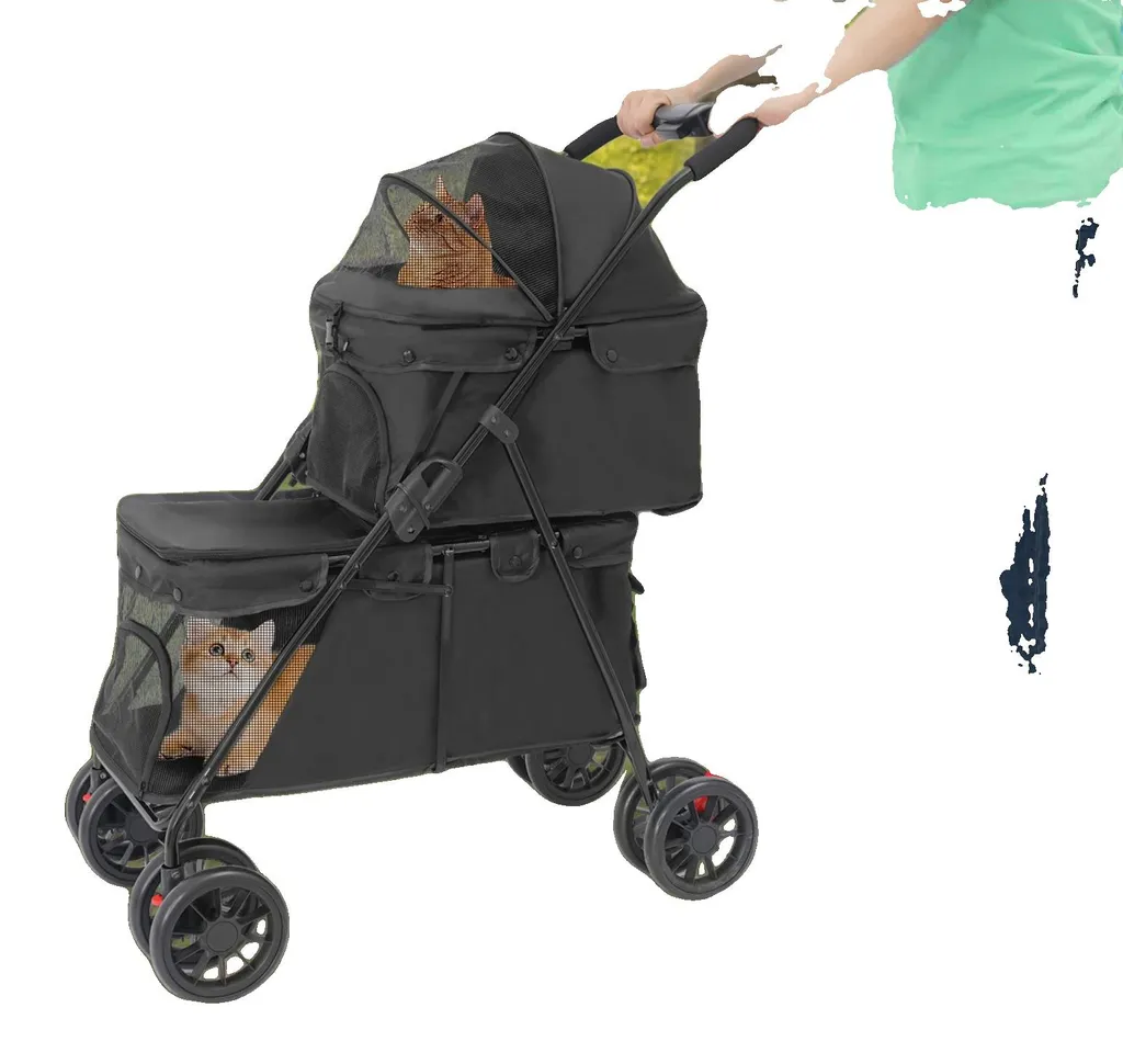 Poussette double pour animaux 15-20 kg - Panier haut 44cm et bas 60cm