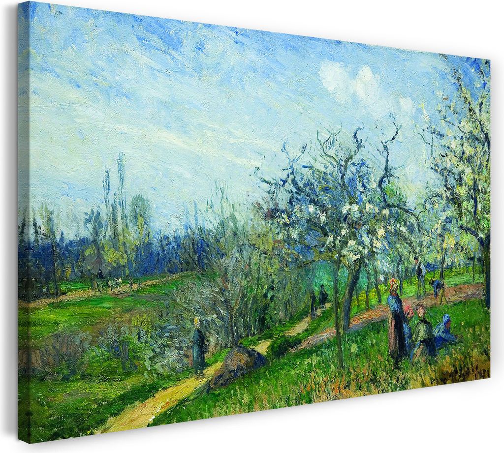 Leinwandbild (60x40cm): Camille Pissarro - Flowering Orchard, echter Holz-Keilrahmen inkl. Aufhänger, handgefertigt in Deutschland