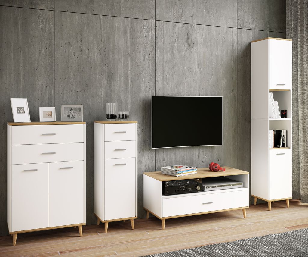 Landos Badschrank weiß, Eiche Nachbildung. Produktbild 2
