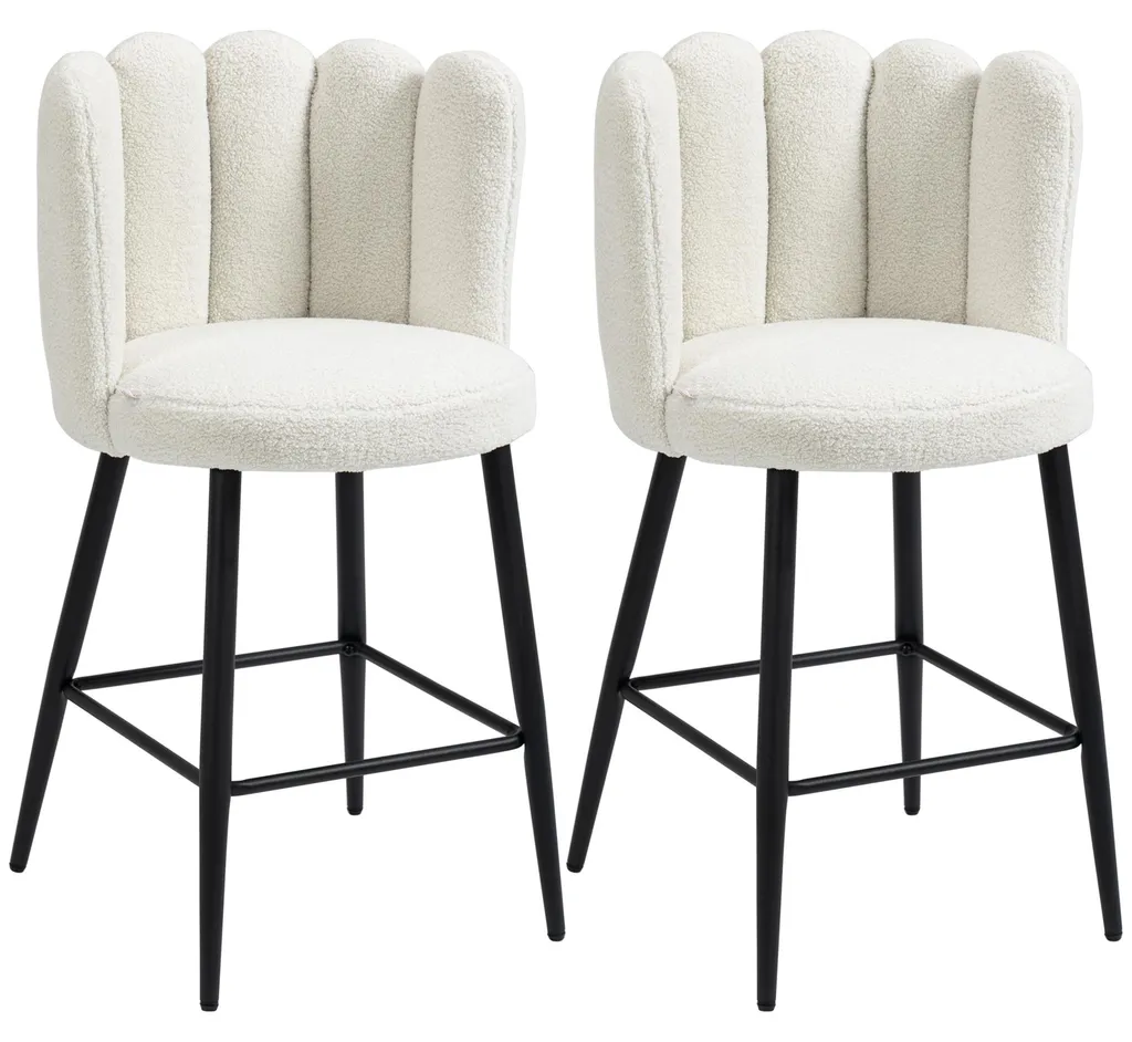 Tabouret de bar lot de 2 pour îlot de cuisine 65 cm tissu bouclé crème