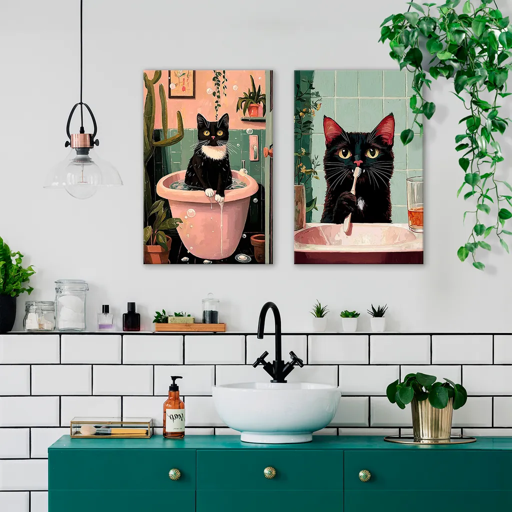 murando - set arte murale XL tomcat 80x60cm 2 pezzi 40x60cm ciascuno collage 2er tela non tessuta immagine arte stampa moderna parete immagine design tela immagini decorazione - decorazione per WC WC g-H-10135-b-a - 6
