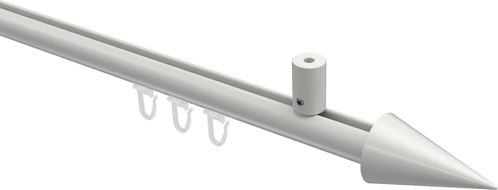 Interdeco Innenlaufstange / Gardinenstange mit Innenlauf Weiß, Typ Sonius Savio (Kegel) Deckenmontage, 20 mm Ø 1-läufig, 180 cm