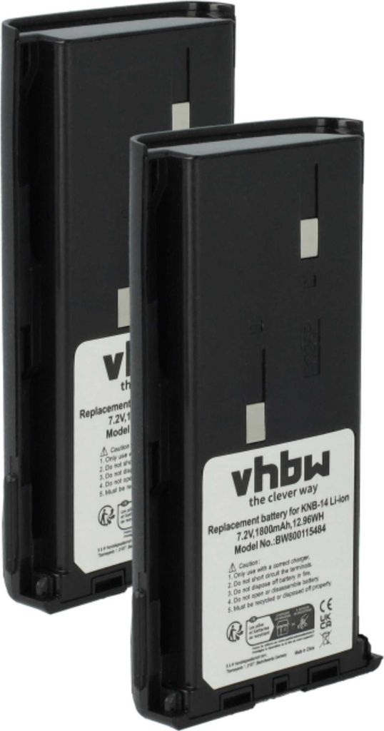 vhbw 2x Akku kompatibel mit Kenwood TK-278GM, TK-278GC, TK-278G, TK-272, TK-3101, TK-3100, TK-272G Funkgerät, Walkie Talkie (1800 mAh, 7,4 V, Li-Ion)