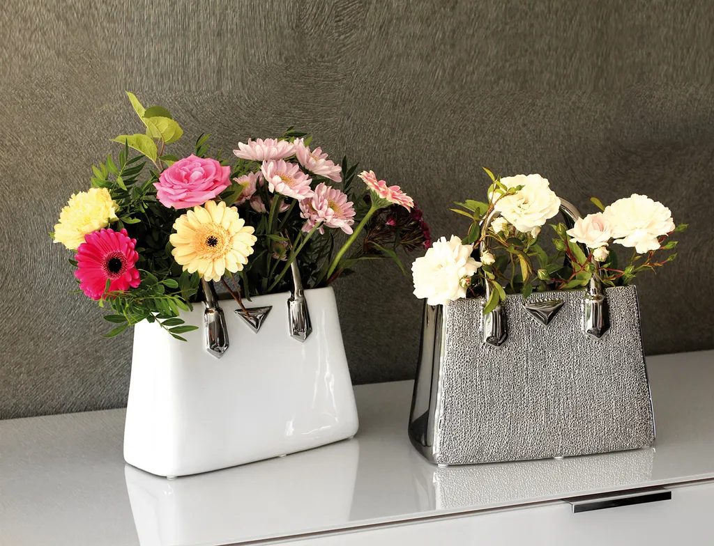 Vase Gilde Milano en Forme de Sac à Main Argenté 25 cm Réf 43389