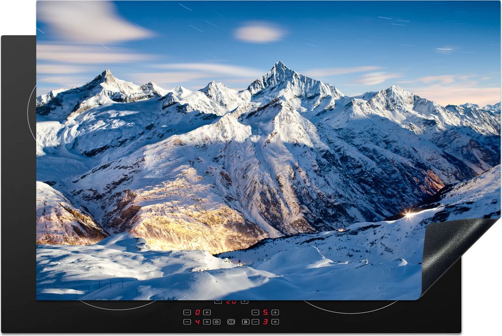 KitchenYeah Herdabdeckplatte Alpen - Berg - Schnee , 80x52cm, Küche Deko, Glaskeramikkochfeld Herdabdeckung, Abdeckplatte fùr Kochfeld