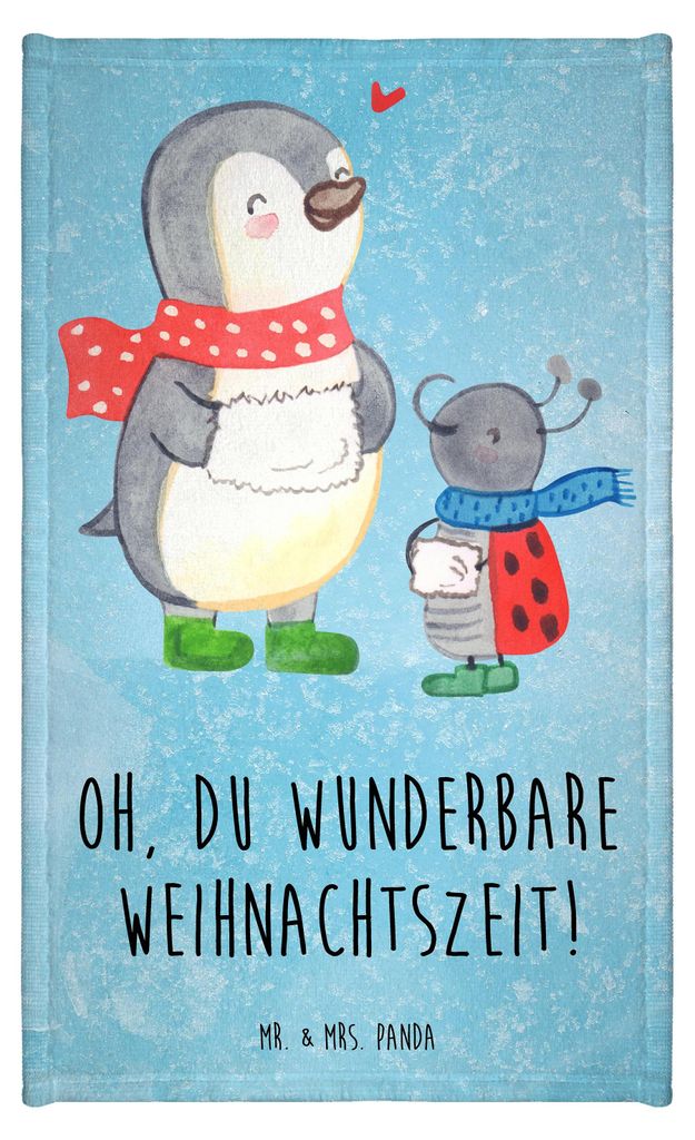 Mr. & Mrs. Panda Baumwollhandtuch Smörle Winterzeit - Eisblau - Geschenk, Frotteetuch, Kleines Handtuch, Weihnachtszeit, Weihnachten Grüße, bade...