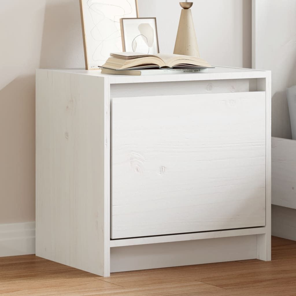 Comodino bianco 40x30,5x40 cm in legno di pino massiccio Immagine del prodotto 