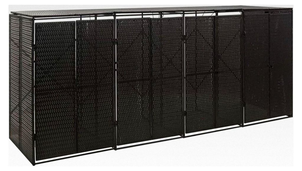 Rattan Mülltonnenbox für 4 Mülltonnen 240L Abdeckung Schwarz 274x80x117 cm