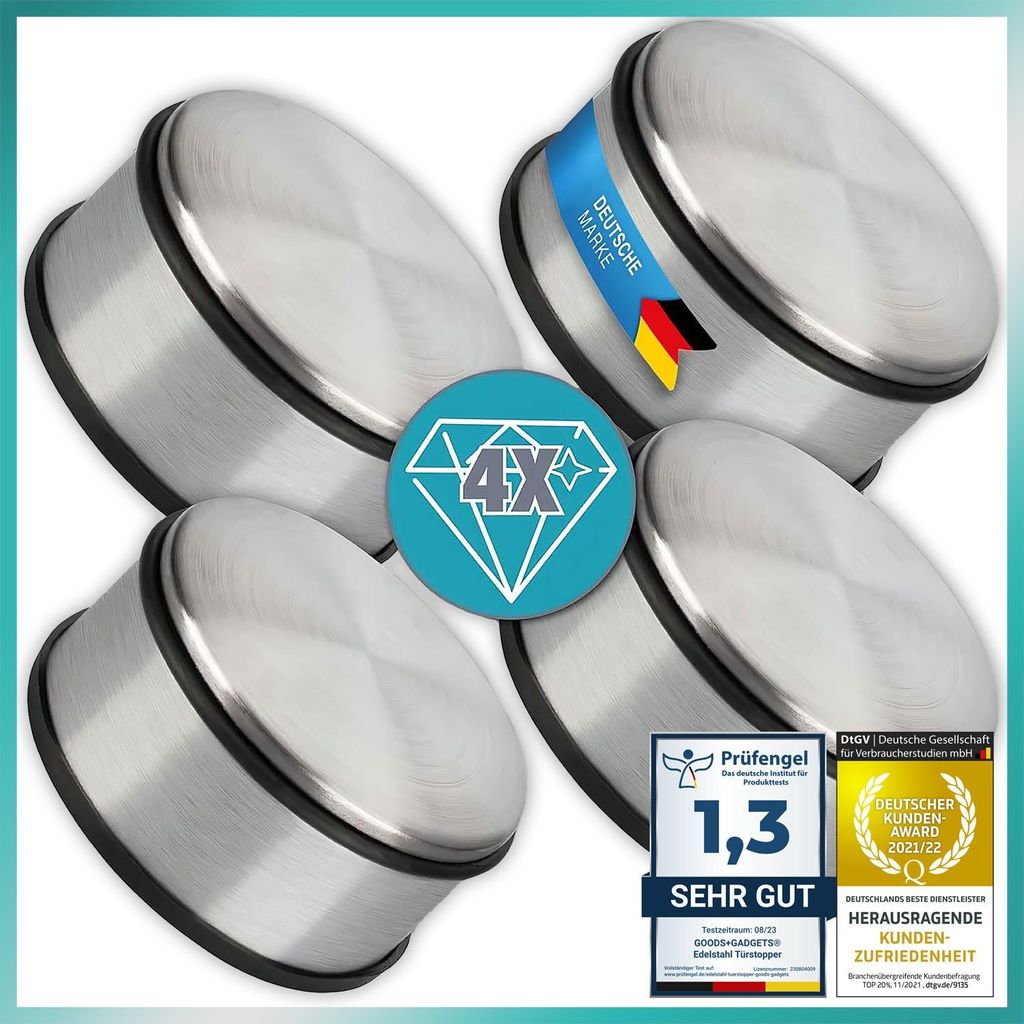 4er Set Edelstahl Türstopper Schwarz - Bodentürstopper schwer, 11x6 cm, rutschfest & bodenschonend - Hochwertiger Türpuffer für Innen & Außen