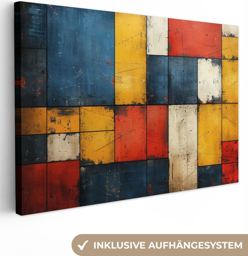 MuchoWow - Leinwandbilder - Mondrian-Stil - Kunst - Farbenfroh - Modern, Wandbild, Wanddeko Bilder Wohnzimmer, 120x80 cm
